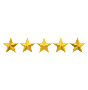 A five star rating system with the stars in front of each other.